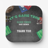 Chalkboard It's Game Time Football Baby Shower ペーパープレート (正面)