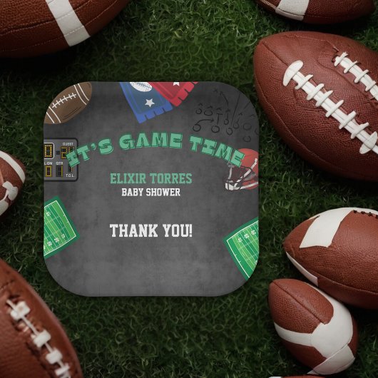 Chalkboard It's Game Time Football Baby Shower ペーパープレート