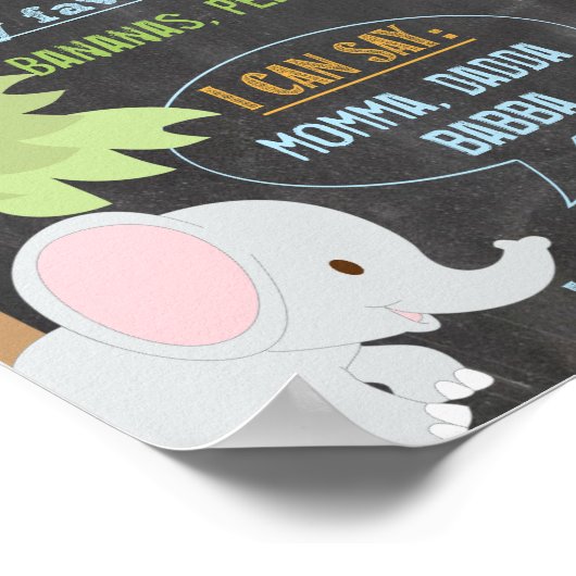 Chalkboard Jungle Party personalized 1 year poster ポスター (角)