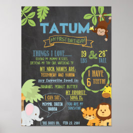Chalkboard Jungle Party personalized 1 year poster ポスター