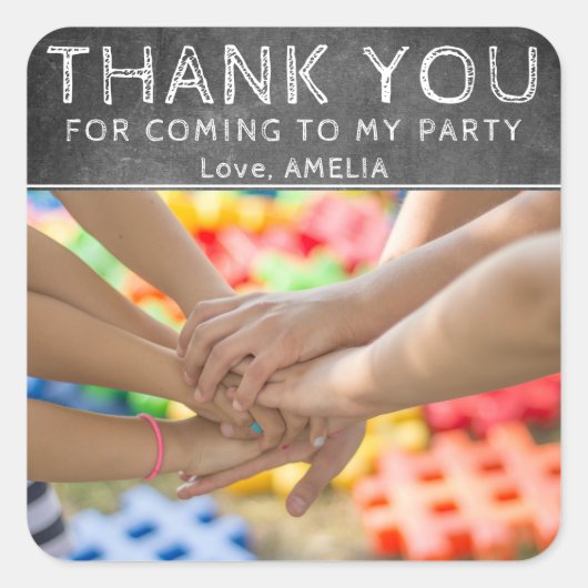 Chalkboard Kidsモダン写真ありがとう誕生日 スクエアシール (正面)