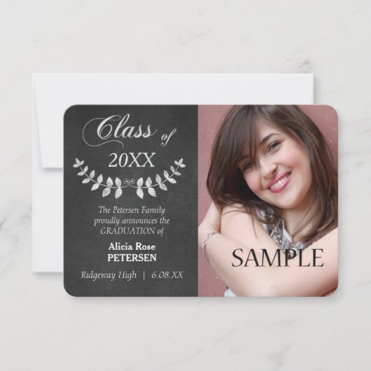 Chalkboard Laurel Leaf卒業発表 案内状 (正面)