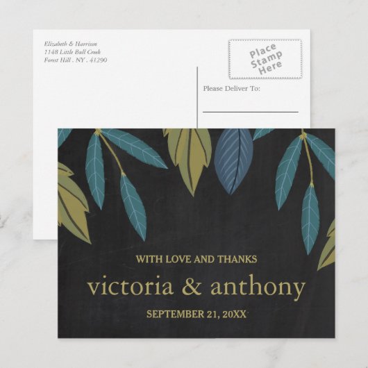 Chalkboard Leaf'結婚s Thank You ポストカード (正面/裏面)