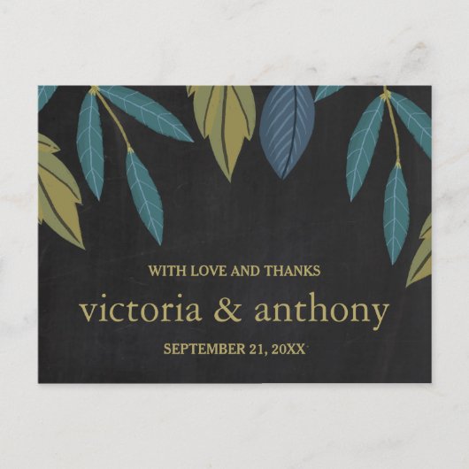 Chalkboard Leaf'結婚s Thank You ポストカード (正面)