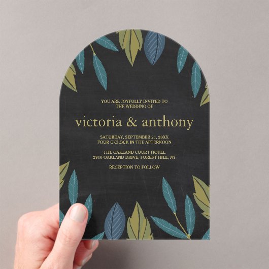 Chalkboard Leaf Wedding アクリル招待状 (インサイチュ (ポータブル))