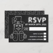 Chalkboard Leprechaun, St Patrick's DayパーティーRSVP 出欠カード (正面/裏面)