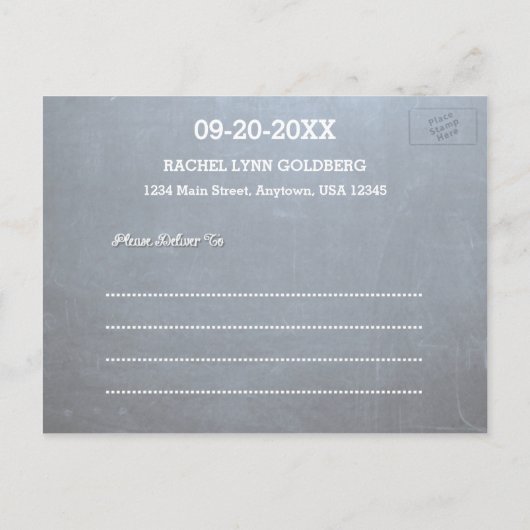 Chalkboard Lightsアクアバルミツワー写真日付 案内ポストカード (裏面)