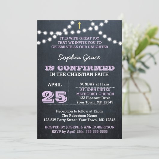 Chalkboard Lights薄紫確認 招待状 (スタンド正面)