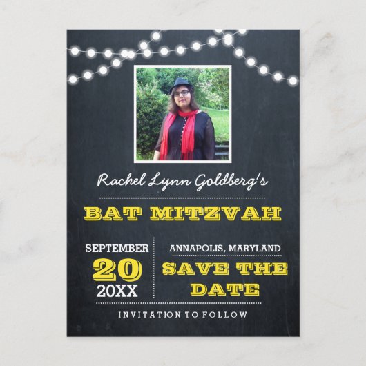 Chalkboard Lights金ゴールドバルミツワー撮救影日 案内ポストカード (正面)