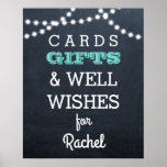 Chalkboard Lights Teal Gift Table Sign ポスター<br><div class="desc">Mount or frame this poster on the Gift Table to let everyone know where to drop their cards and gifts!</div>