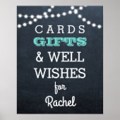 Chalkboard Lights Teal Gift Table Sign ポスター (正面)