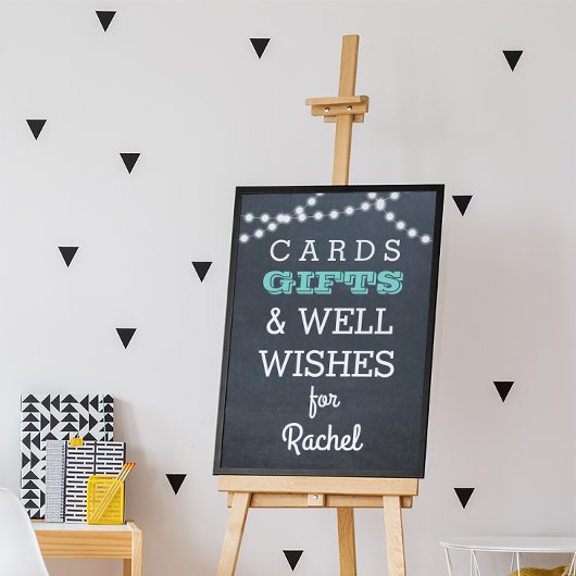 Chalkboard Lights Teal Gift Table Sign ポスター