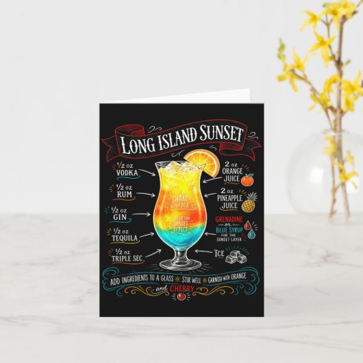 Chalkboard Long Island Sunset tail Recipe Trocal カード (黄色い花)