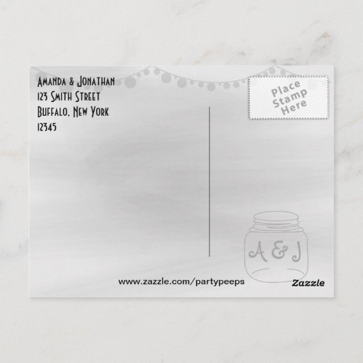 Chalkboard Mason Jarのラ結婚イトありがとう ポストカード (裏面)