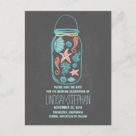 Chalkboard mason jarビーチ結婚式保存日 案内ポストカード
