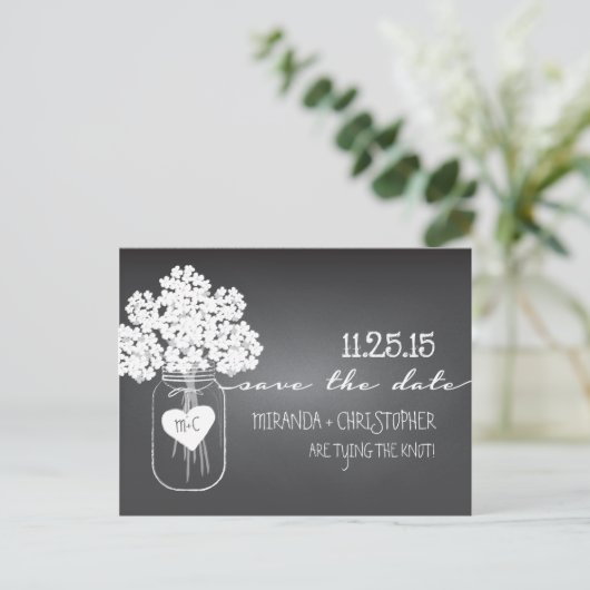 Chalkboard Mason Jar日付はがきを保存 案内ポストカード (スタンド正面)
