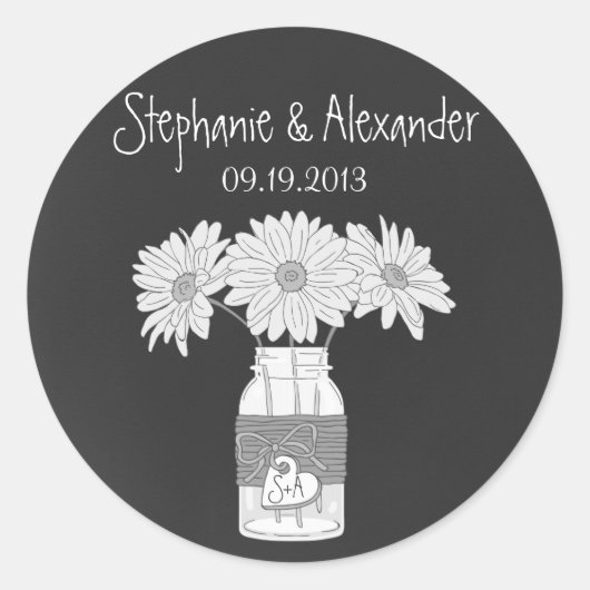 Chalkboard Mason Jar パーソナライズされた Favy Stickers ラウンドシール (正面)