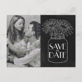 Chalkboard Mason Jar nデイジー写真Save the Date 案内ポストカード