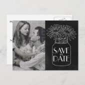 Chalkboard Mason Jar nデイジー写真Save the Date 案内ポストカード (正面/裏面)