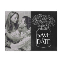 Chalkboard Mason Jar nデイジー写真Save the Date