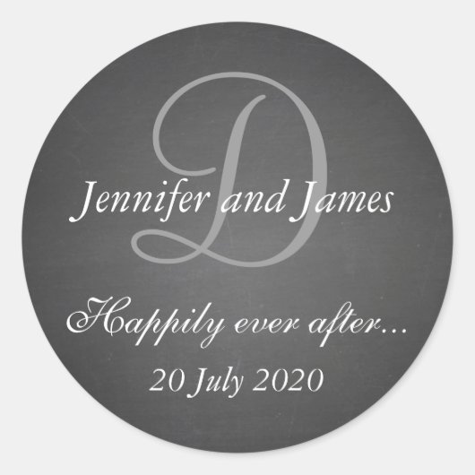 Chalkboard Monogram結婚式の引き出物 ラウンドシール (正面)