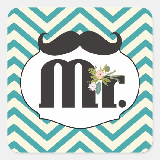 Chalkboard Mr. Yellow and Green Zigzag Chevron スクエアシール (正面)