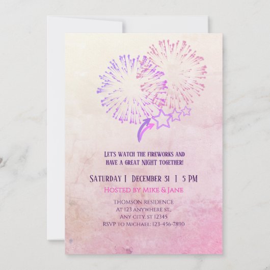 Chalkboard New Year's Party Invitation | Purple  招待状 (裏面)