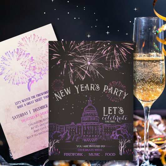Chalkboard New Year's Party Invitation | Purple  招待状