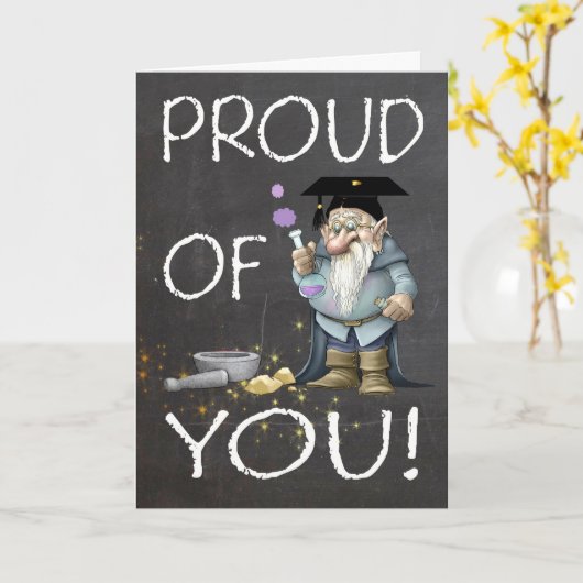 Chalkboard Of 誇りを持った You Graduation With格言 カード (黄色い花)