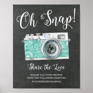 Chalkboard Oh Snapカメラのハッシュタグ結婚のサイン ポスター