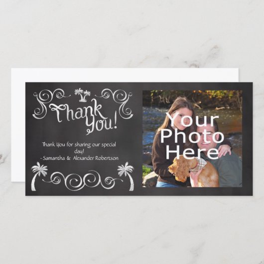 Chalkboard Palm Treeビーチ結婚式写真ありがとう サンキューカード (正面/裏面)