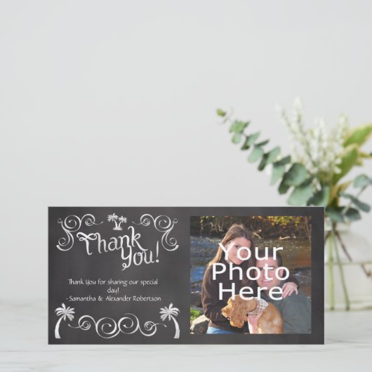 Chalkboard Palm Treeビーチ結婚式写真ありがとう サンキューカード (スタンド正面)