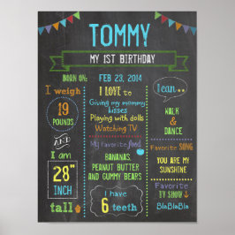 Chalkboard personalized boy birthday poster ポスター