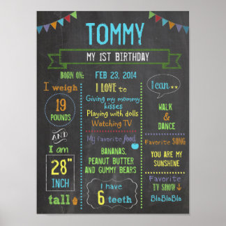 Chalkboard personalized boy birthday poster ポスター