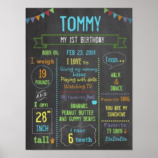Chalkboard personalized boy birthday poster ポスター (正面)