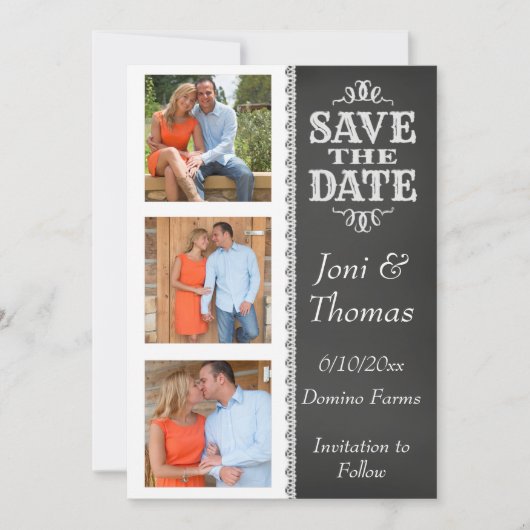 Chalkboard Photo日付を保存 招待状 (正面)