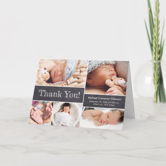 Chalkboard Photo.コラージュ男の赤ちゃんシャワーありがとう サンキューカード (正面)