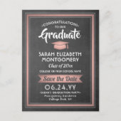 Chalkboard & Pink卒業写真Save the Date 案内ポストカード (正面)