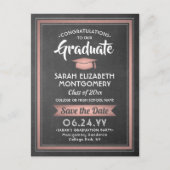 Chalkboard & Pink卒業写真Save the Date 案内ポストカード (正面)