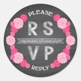 Chalkboard Pink Roses RSVPステッカー ラウンドシール