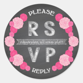 Chalkboard Pink Roses RSVPステッカー ラウンドシール