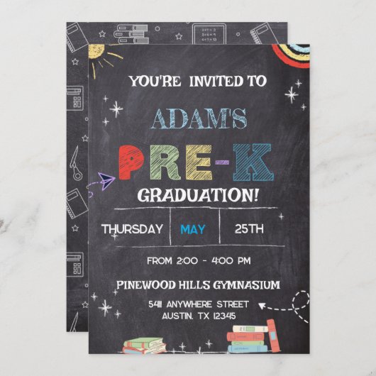 Chalkboard pre k卒業招待状 招待状 (正面/裏面)