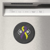 Chalkboard Purple and Yellow Awareness Ribbon マグネット (インサイチュ (食洗機))