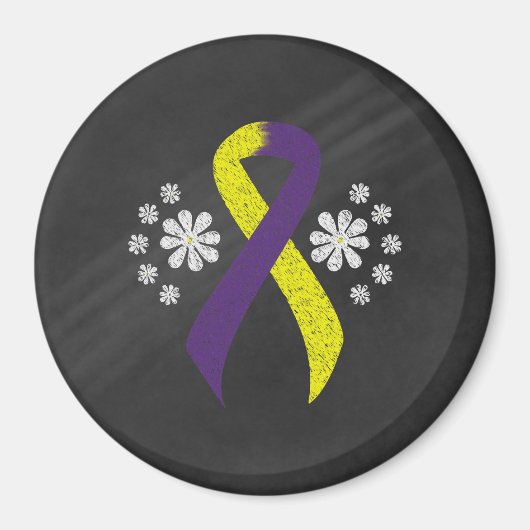 Chalkboard Purple and Yellow Awareness Ribbon マグネット (正面)