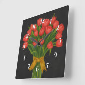 Chalkboard Red Tulips スクエア壁時計 (傾斜)