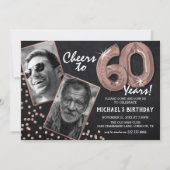 Chalkboard RoseGold 風船 2 写真 60歳の誕生日 招待状 (正面)