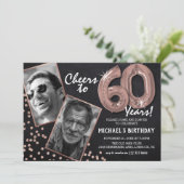 Chalkboard RoseGold 風船 2 写真 60歳の誕生日 招待状 (スタンド正面)
