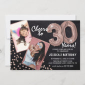 Chalkboard RoseGold Balloons 2 Photo 30th Birthday 招待状 (正面)