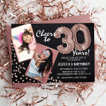 Chalkboard RoseGold Balloons 2 Photo 30th Birthday 招待状<br><div class="desc">30祝番だ！これらの招待状は、バラ金ゴールドフレームの誕生日の男性または女性の前後の写真をアップロードすることができ、「30年に応援!」というタイトルを付ける。素朴な黒板の背景、バラ金ゴールド番号ヘリウムバルーン、バラ金ゴールドグリッターフフェイクェック、および簡単である誕生日パーティーテンプレートを備えてカスタマイズいる。</div>