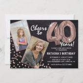 Chalkboard RoseGold Balloons 2 Photo 40th Birthday 招待状 (正面)